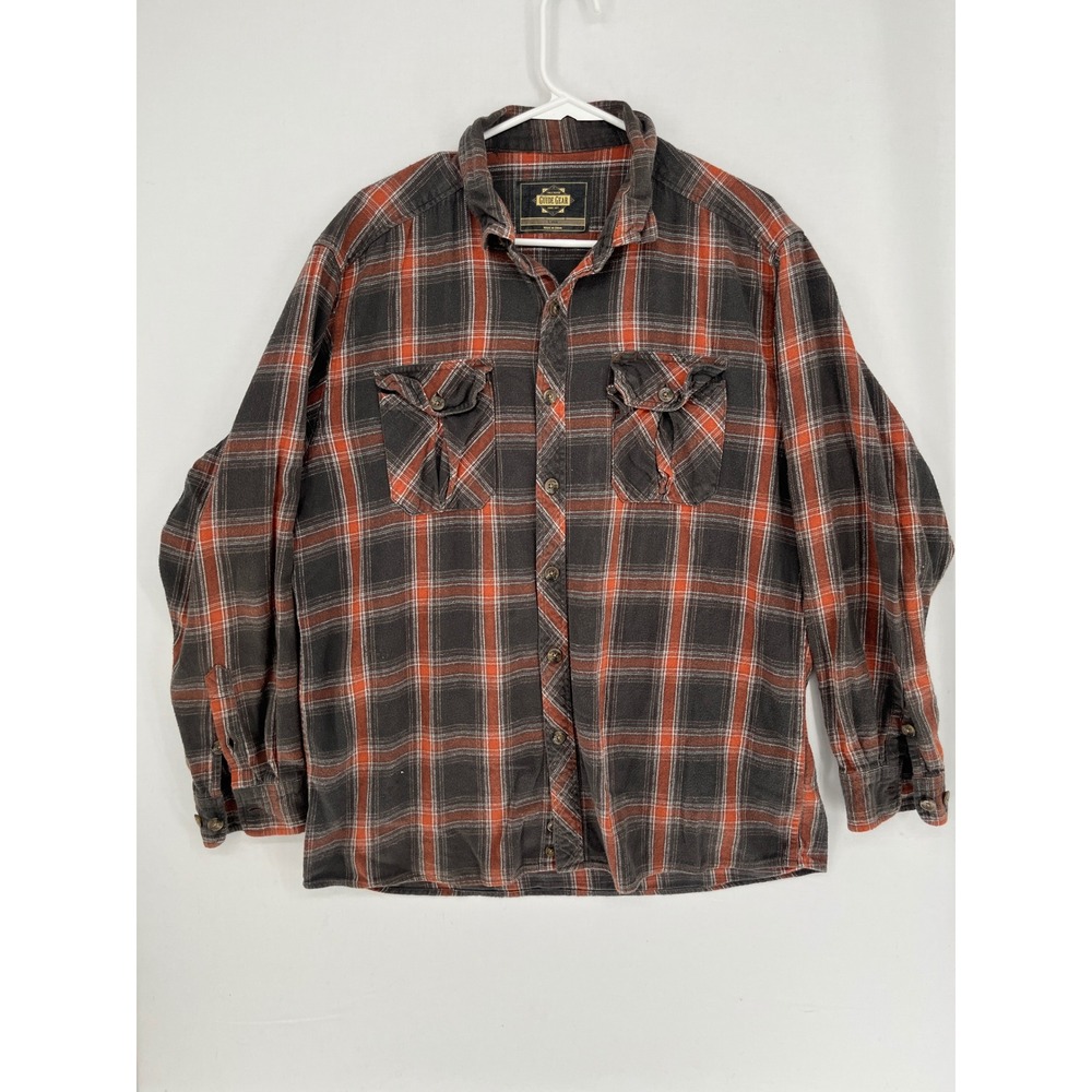 Guide Gear Mens Plaid Flannel Shirt Long Sleeve Cotton Gray Orange Large Regular